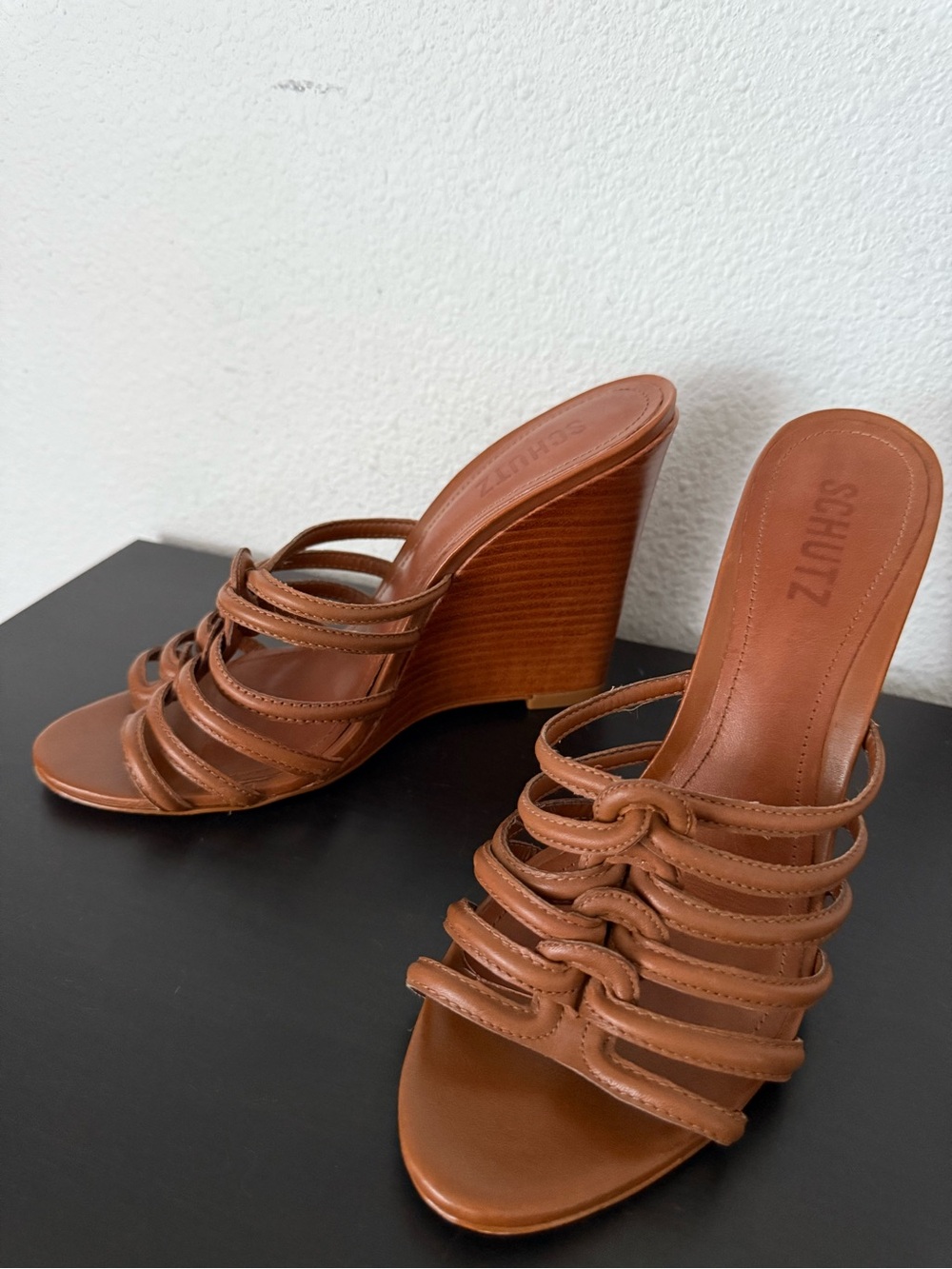 EUC SCHUTZ Octavia Slip On Woven Wedge Strappy Leather Sandals